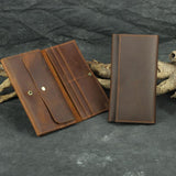 Long crazy horse leather multi-function mobile phone passport bag