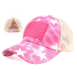 Flag embroidery tie-dye ponytail casual baseball cap